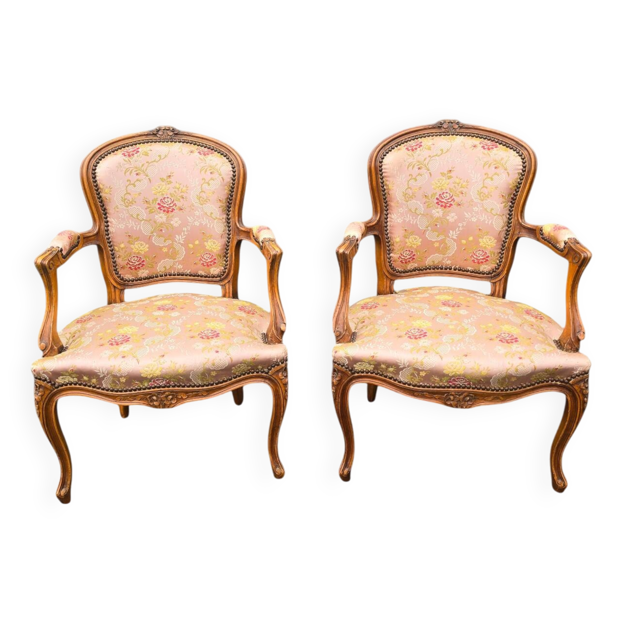Pair of Louis XV cabriolet armchairs in floral fabric
