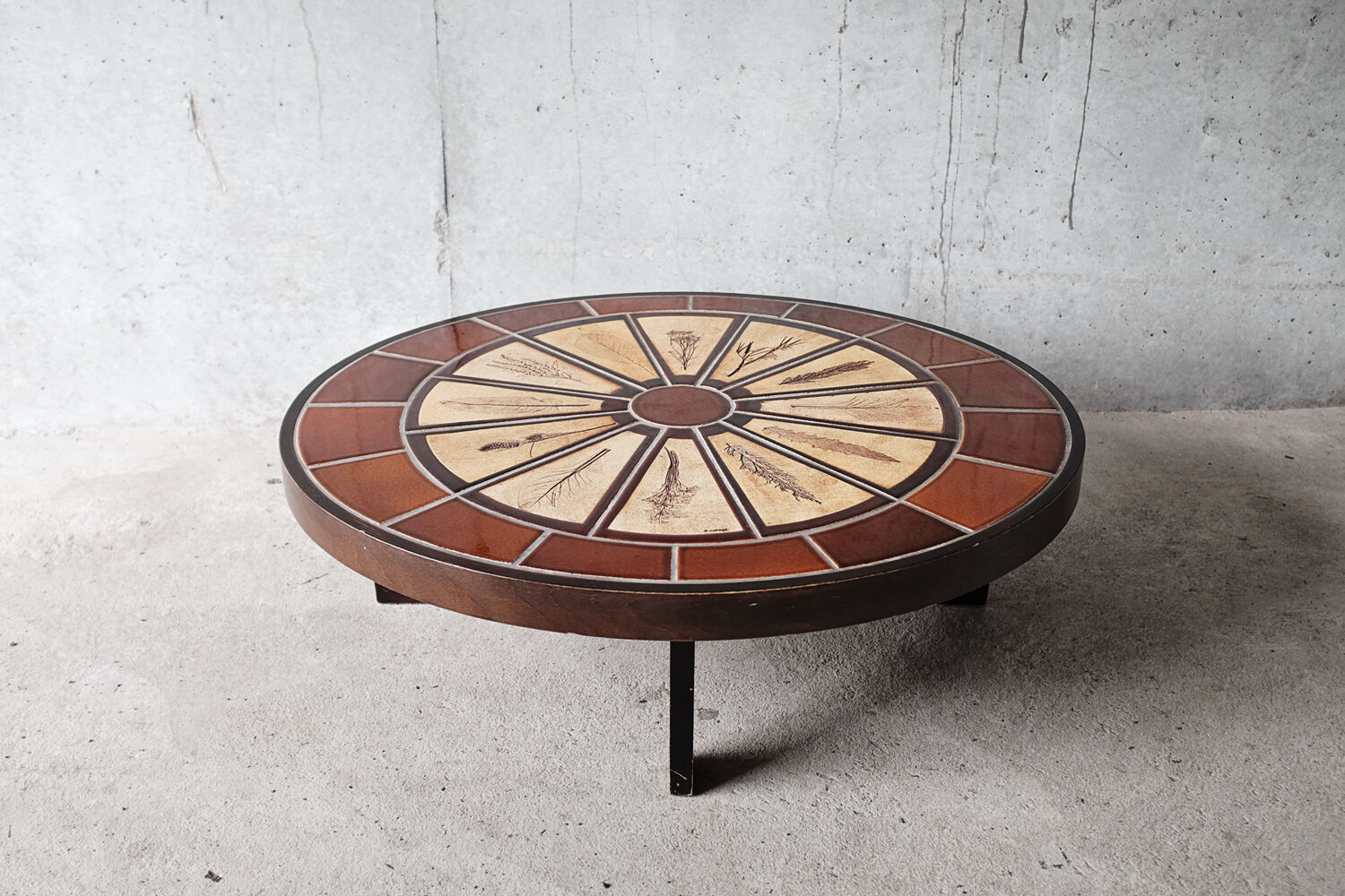 Coffee table "herbarium" oval bu Roger Capron in ceramic circa 1965