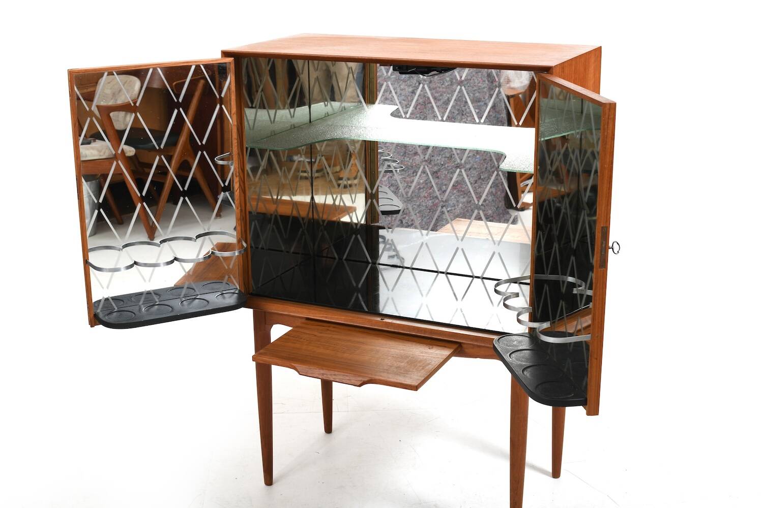 Teak Bar Cabinet with Harlekin Mirrors by Illum Wikkelsø