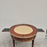 Louis XVI style mahogany bouillotte table in marquetry and bronze