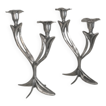 Paire de bougeoirs floraux Art Nouveau