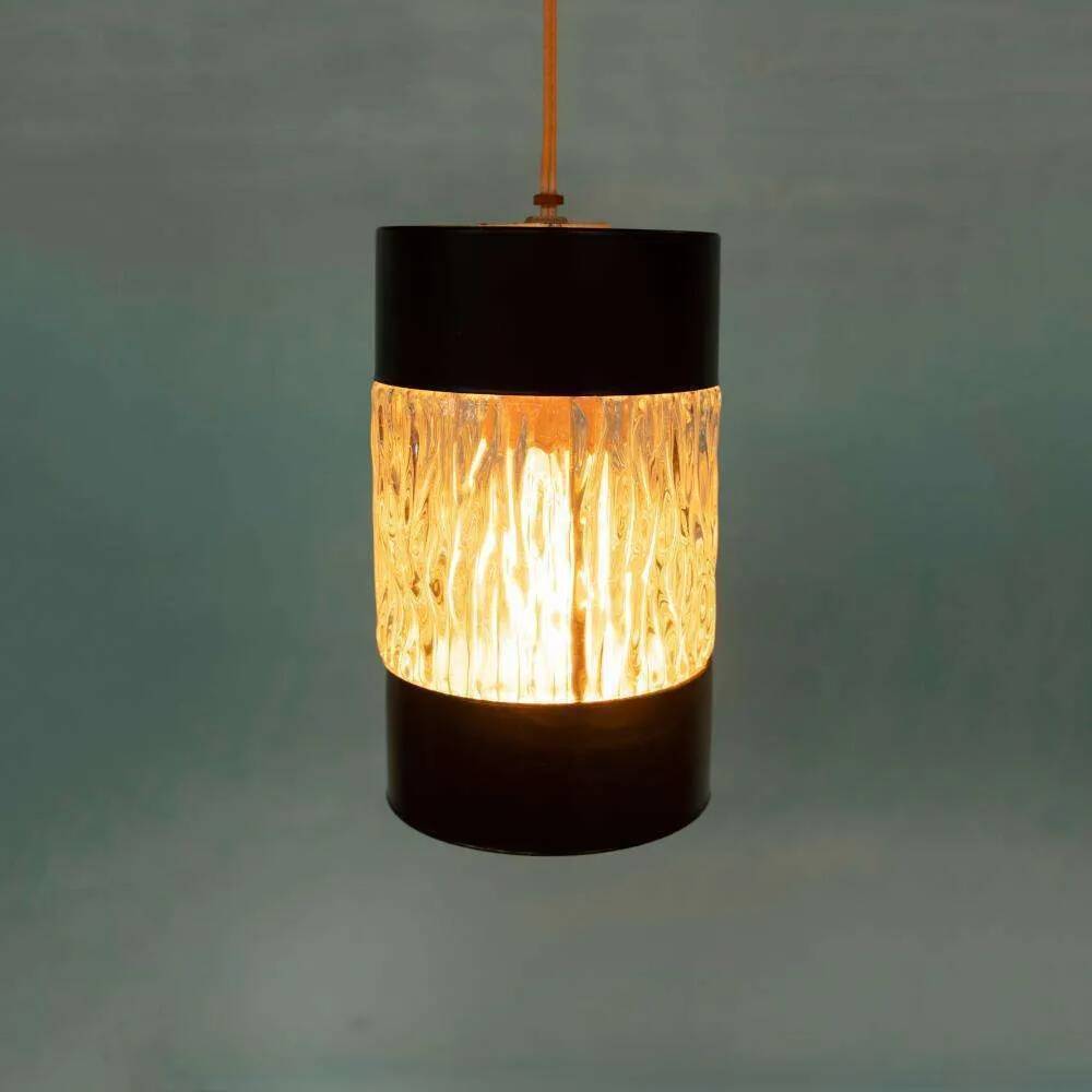 1960s vintage glass pendant, Japandi ribbed glass lamp