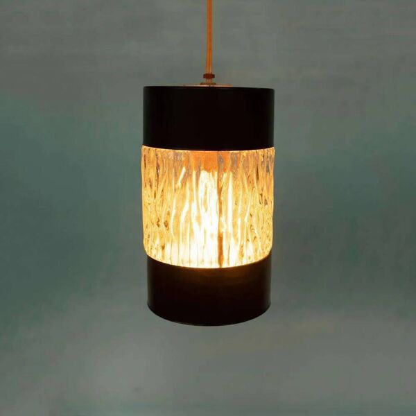 Suspension vintage en verre des années 60, lampe Japandi en verre côtelé