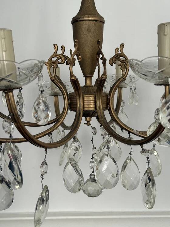 Brass chandelier with crystal drops
