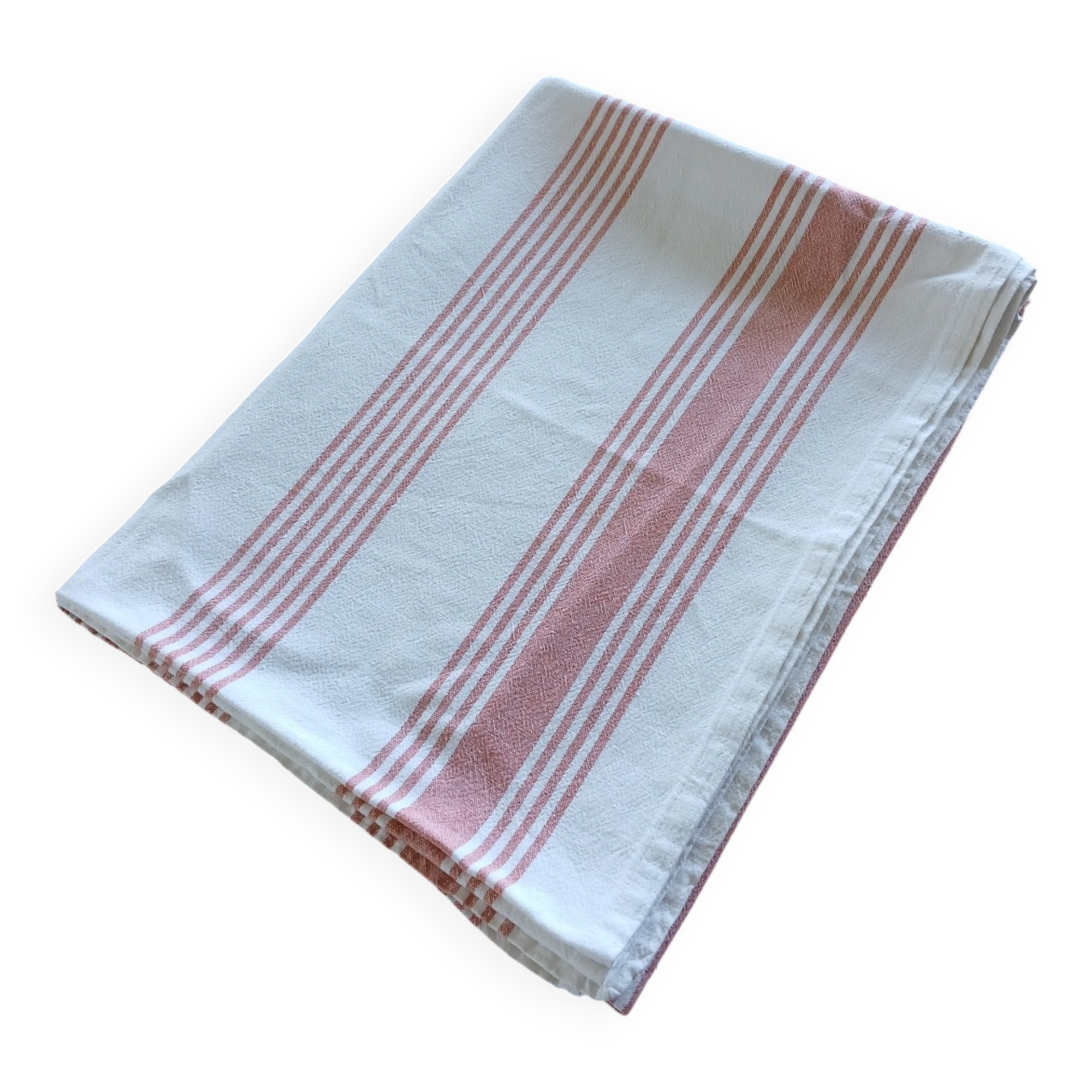 Old pink and white tablecloth