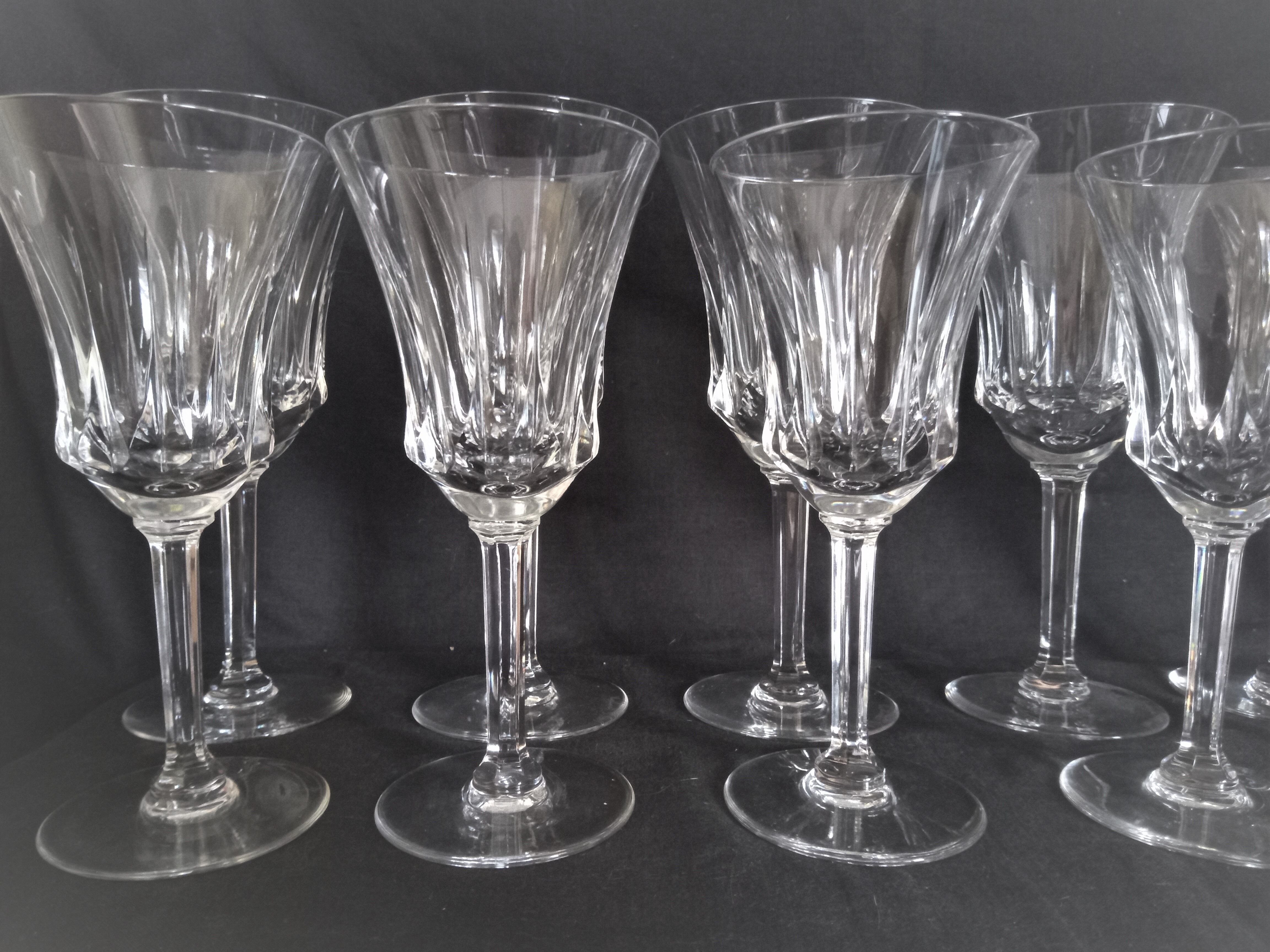 Set of 6 water glasses and 6 wine glasses in cut crystal Val Saint Lambert