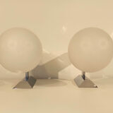 Pair of vintage appliques 1970 globe opaline white chrome