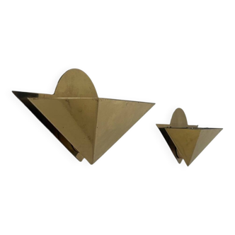 Pair of vintage geometric sconces, brass, France 1970