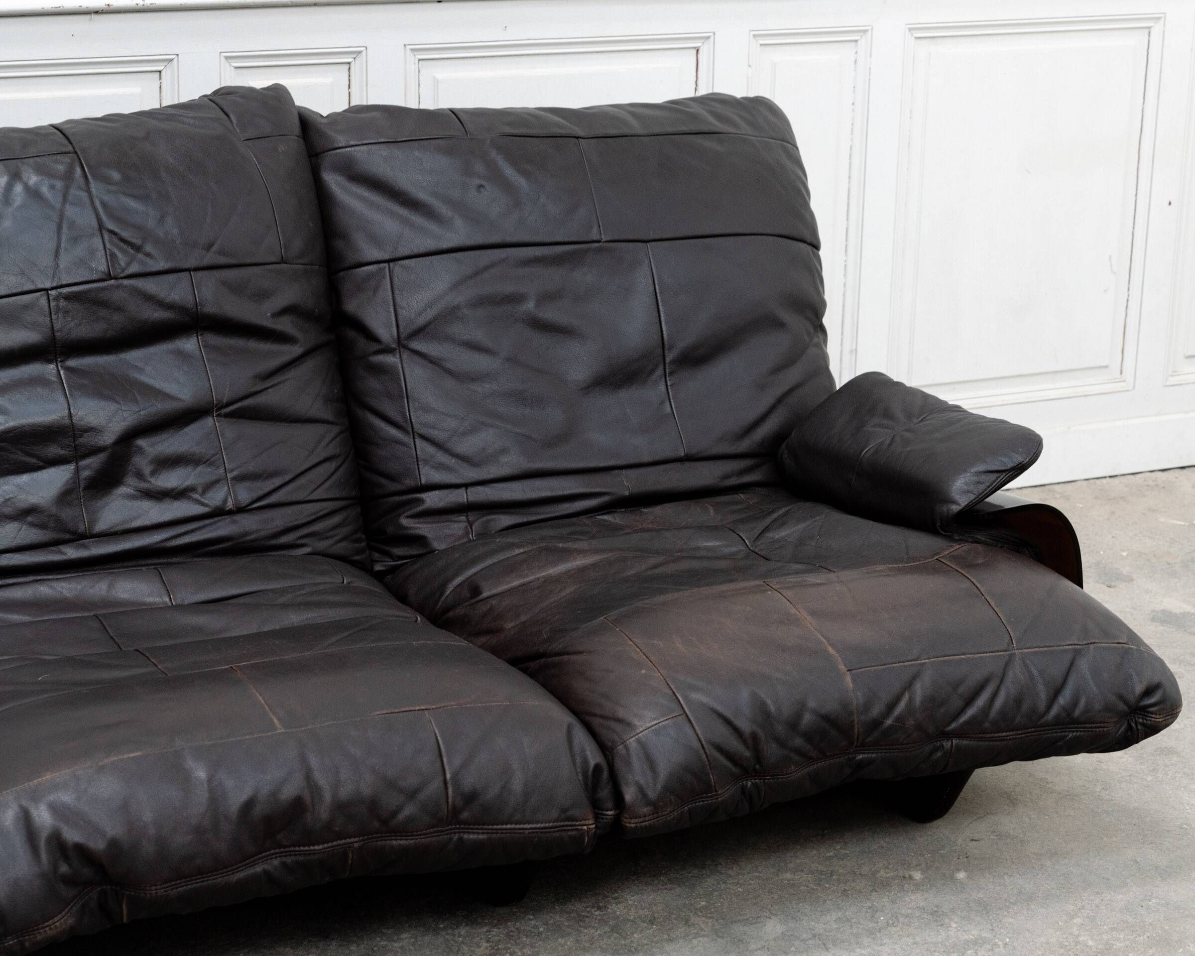 Canapé vintage Marsala pour Ligne Roset en cuir marron, 1980