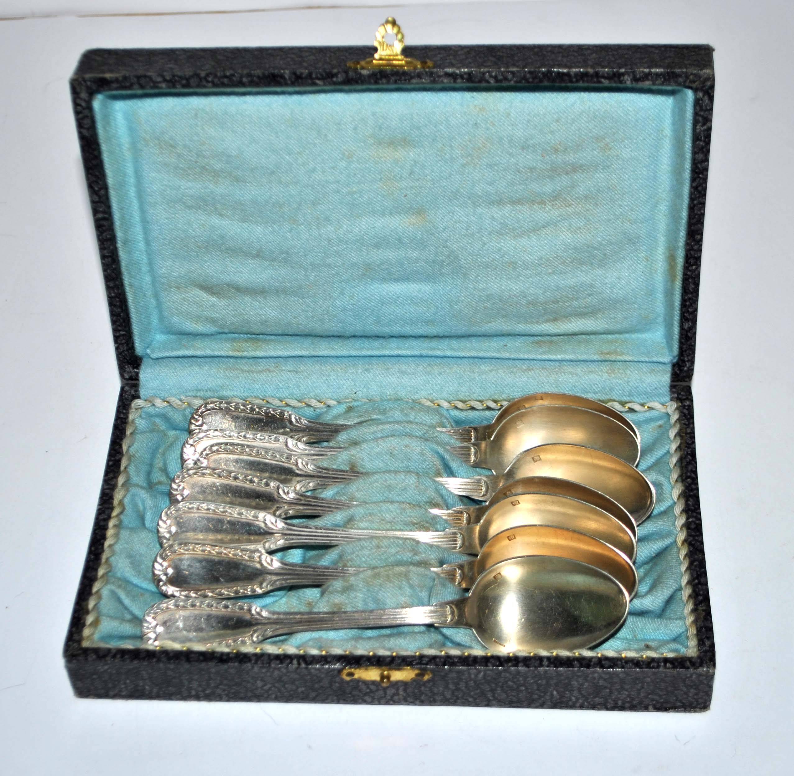 Set of 6 silver-plated coffee spoons Goldsmith Boulenger tulip frieze decoration 14cm