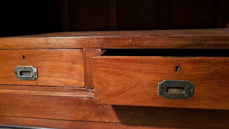 Art deco brown glass sideboard 2 drawers original piece old teak wood