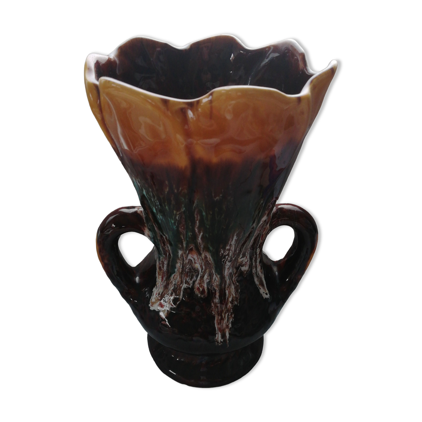 Brown vase with handle Vallauris