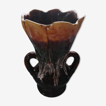 Brown vase with handle Vallauris