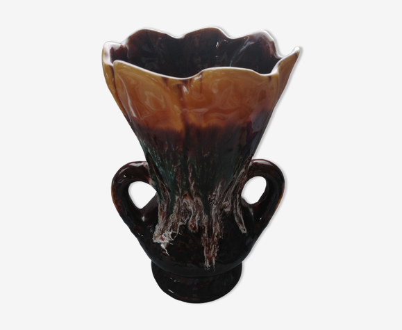Vase marron à anse Vallauris