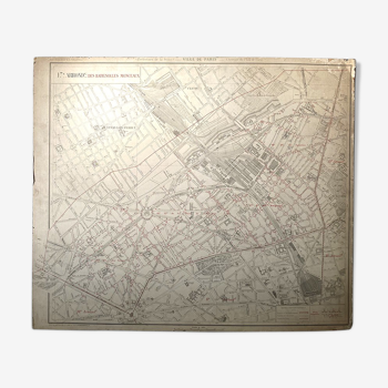 Old cardboard map of Paris, 17th arrondissement