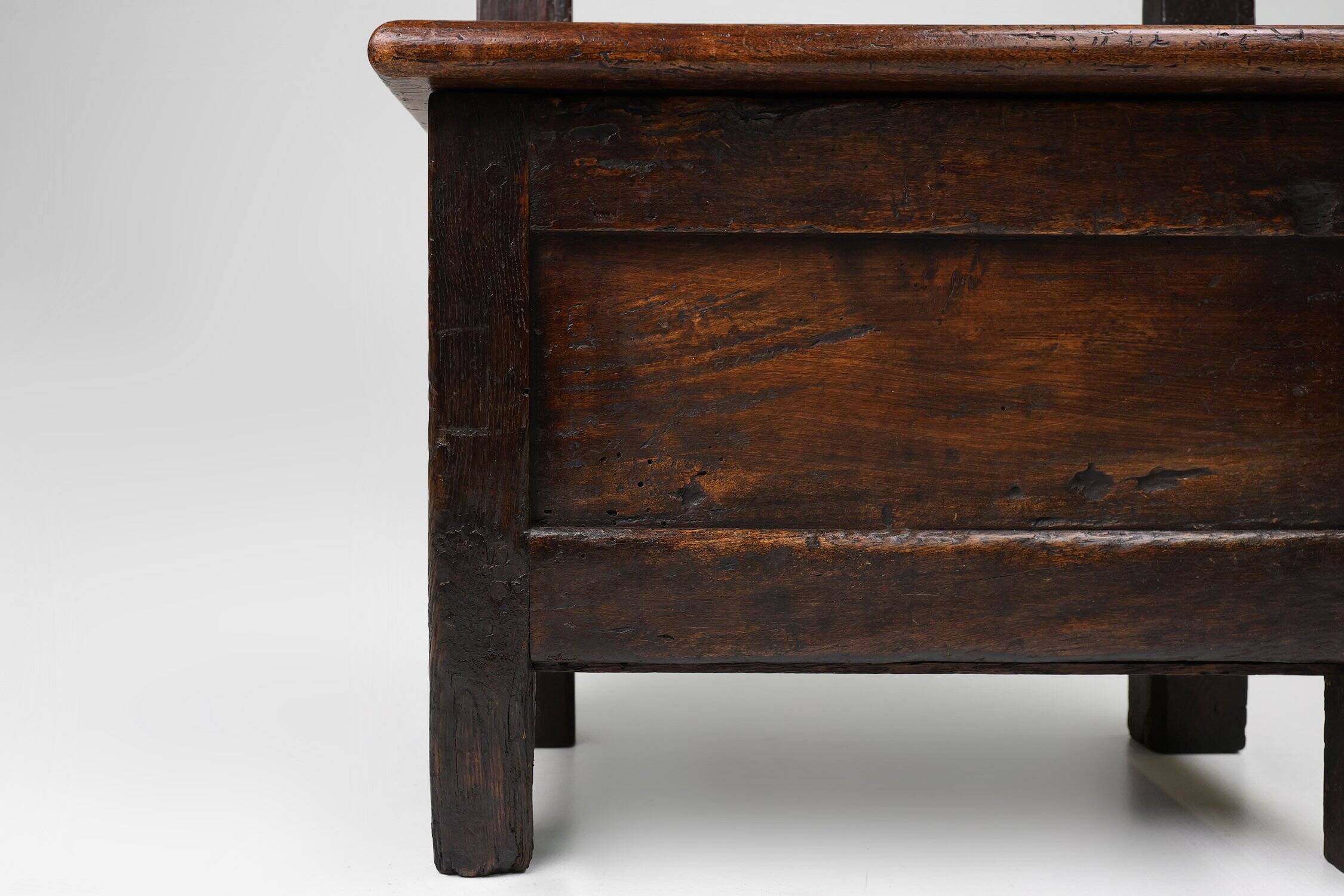 Antique French Wooden Stool with Storage