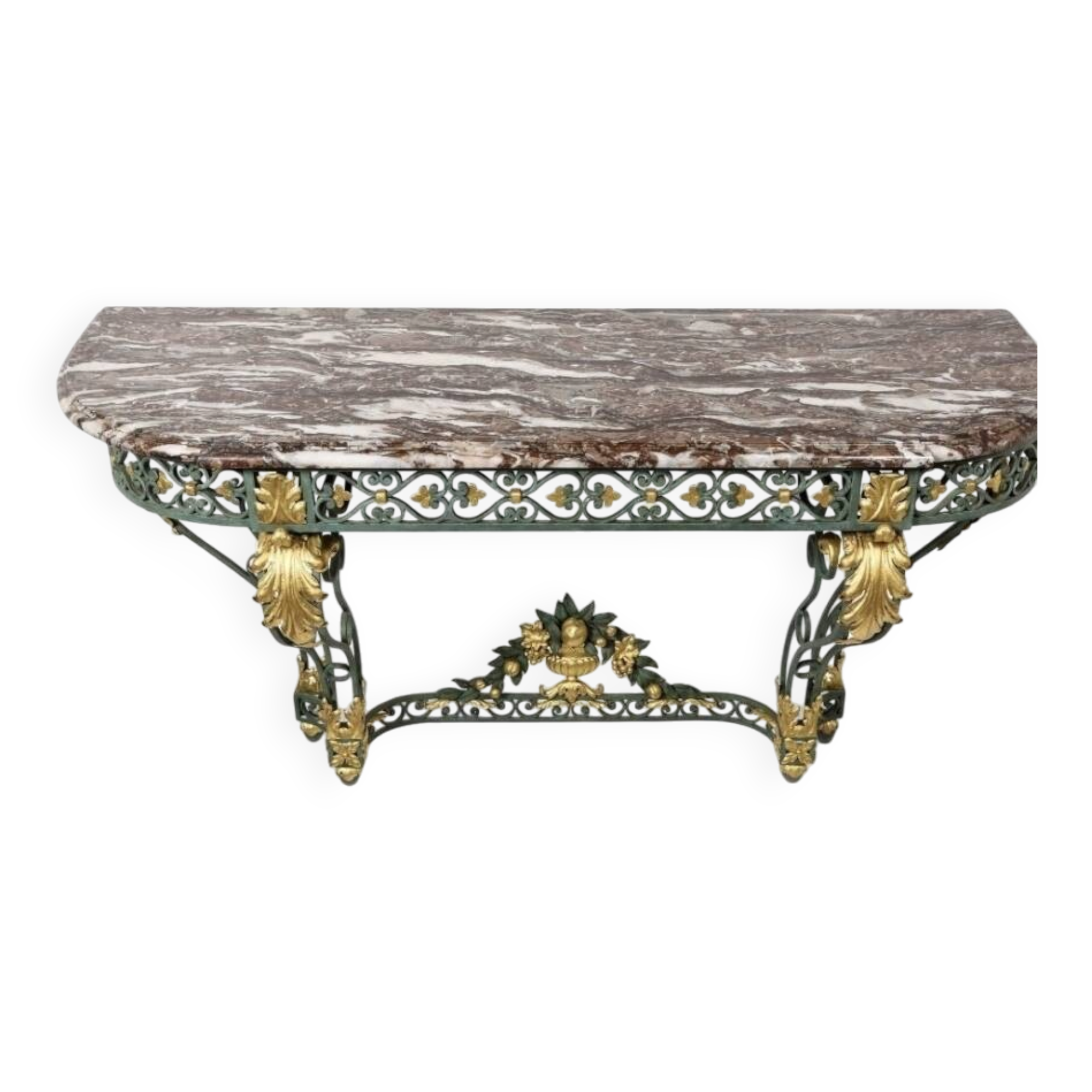 Wrought iron console in Louis XV style, 19th century.