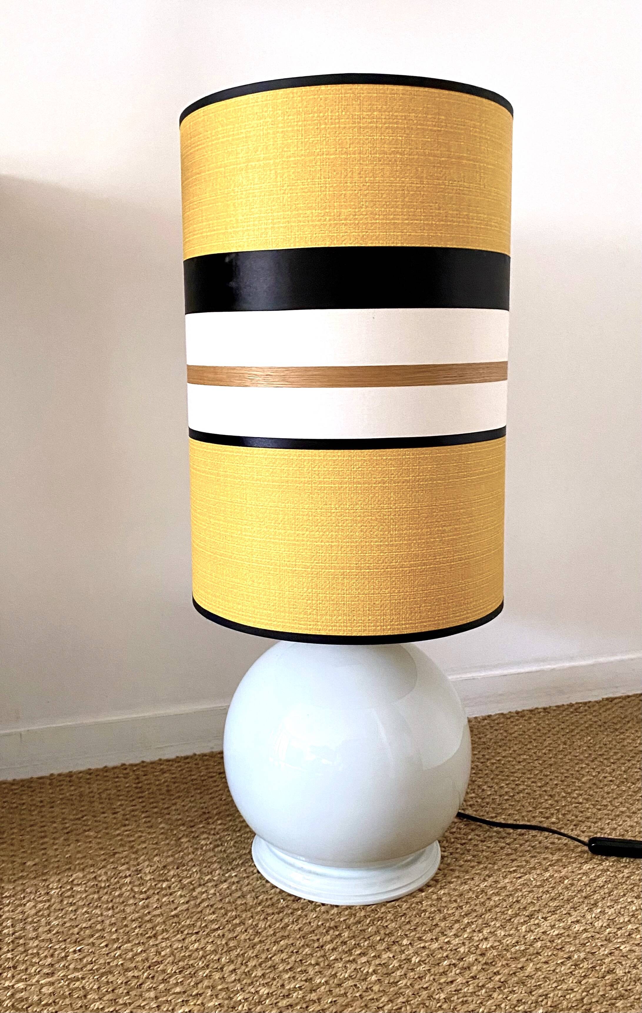 White porcelain lamp with a modern shade, 1970.