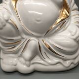 Seated Buddha lamp base ~ glazed and gold white ceramic ~ 80s