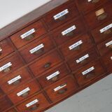 Large Antique Belgian Pitch Pine Apothecary Cabinet with Enamel Shields, 1900s