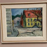 Original Swedish Oil on Panel – “Urban Landscape” by B. Gustavson – Signed – Dated 1947 – Vintage & Framed
