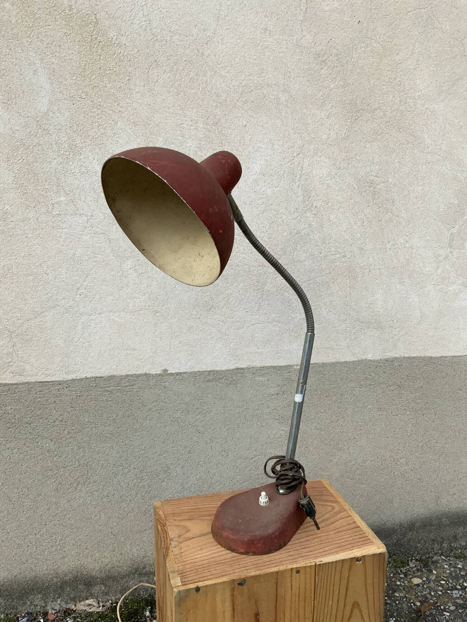 Vintage desk lamp 1950 Aluminor France red metal