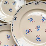 8 vintage K&G Luneville "Flore" porcelain dinner plates, 1950s, small blue flowers
