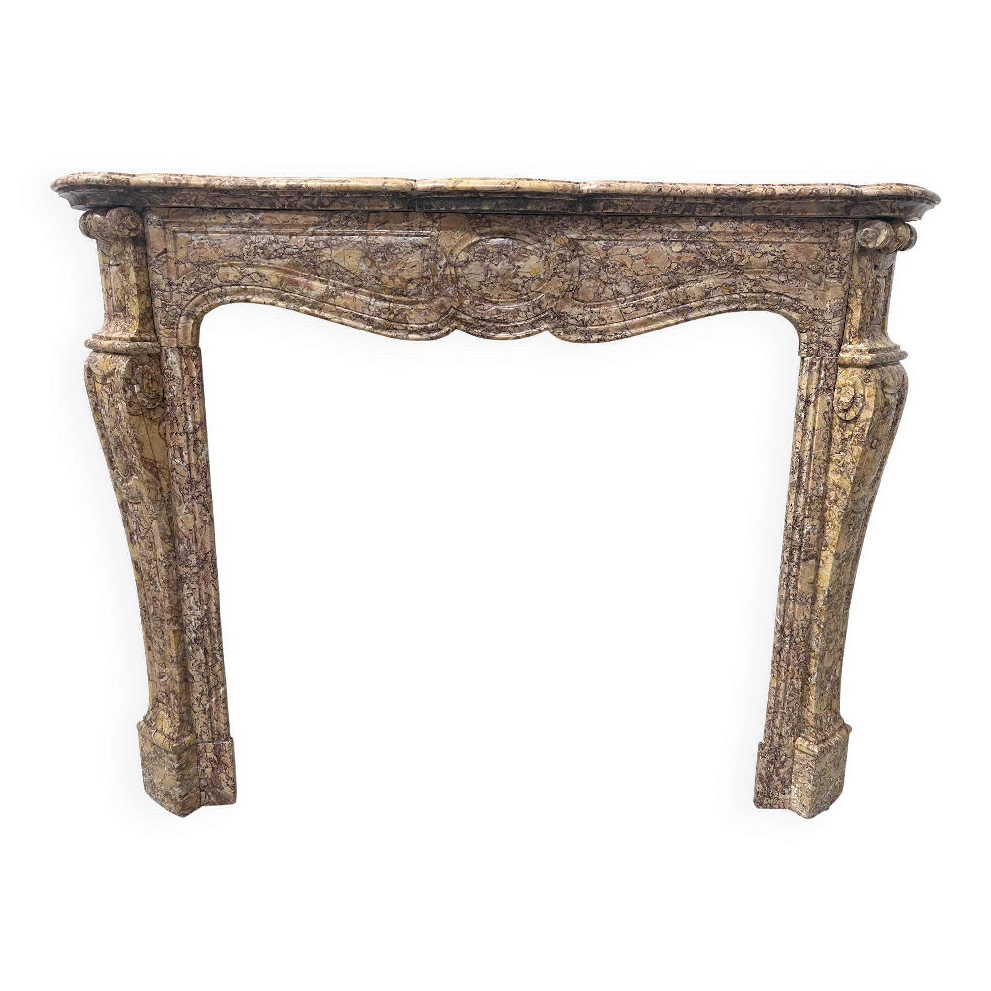 Louis XV style fireplace, Pompadour model, speckled breccia marble, 19th century