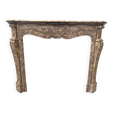 Louis XV style fireplace, Pompadour model, speckled breccia marble, 19th century