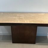 Console patine canon de fusil à plateau de travertin. Travail français. Vers 1970