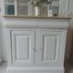 Louis Philippe style sideboard with pearl gray patina, 2 doors, drawers, wooden top.