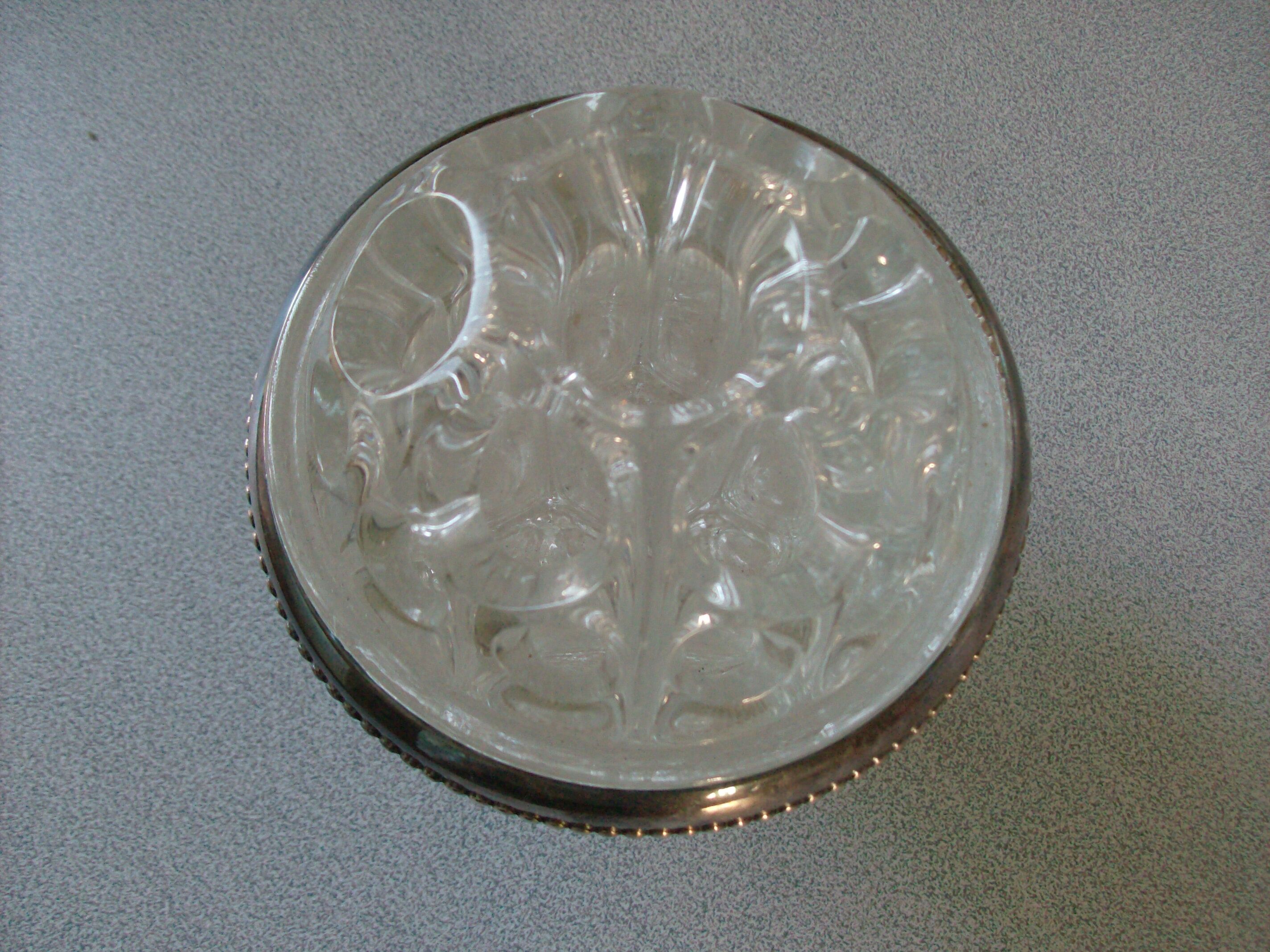 Pique flowers 12 holes glass on foot silver metal deco Art Deco style