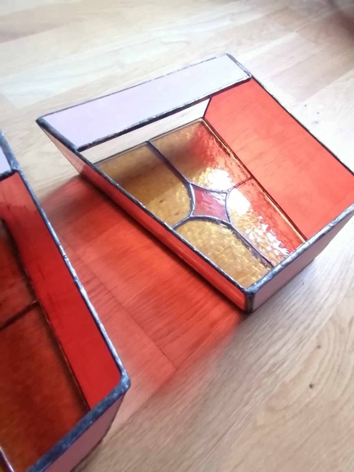 Pair of vintage stained glass and glass paste wall lights.