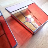 Pair of vintage stained glass and glass paste wall lights.