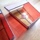 Pair of vintage stained glass and glass paste wall lights.