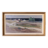 1967 mid-century modern swedish "coastal path" vintage coastal landscape framed oil painting