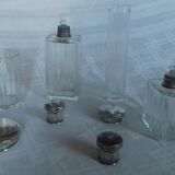 Lot of 4 glass toilet bottles, silver metal caps