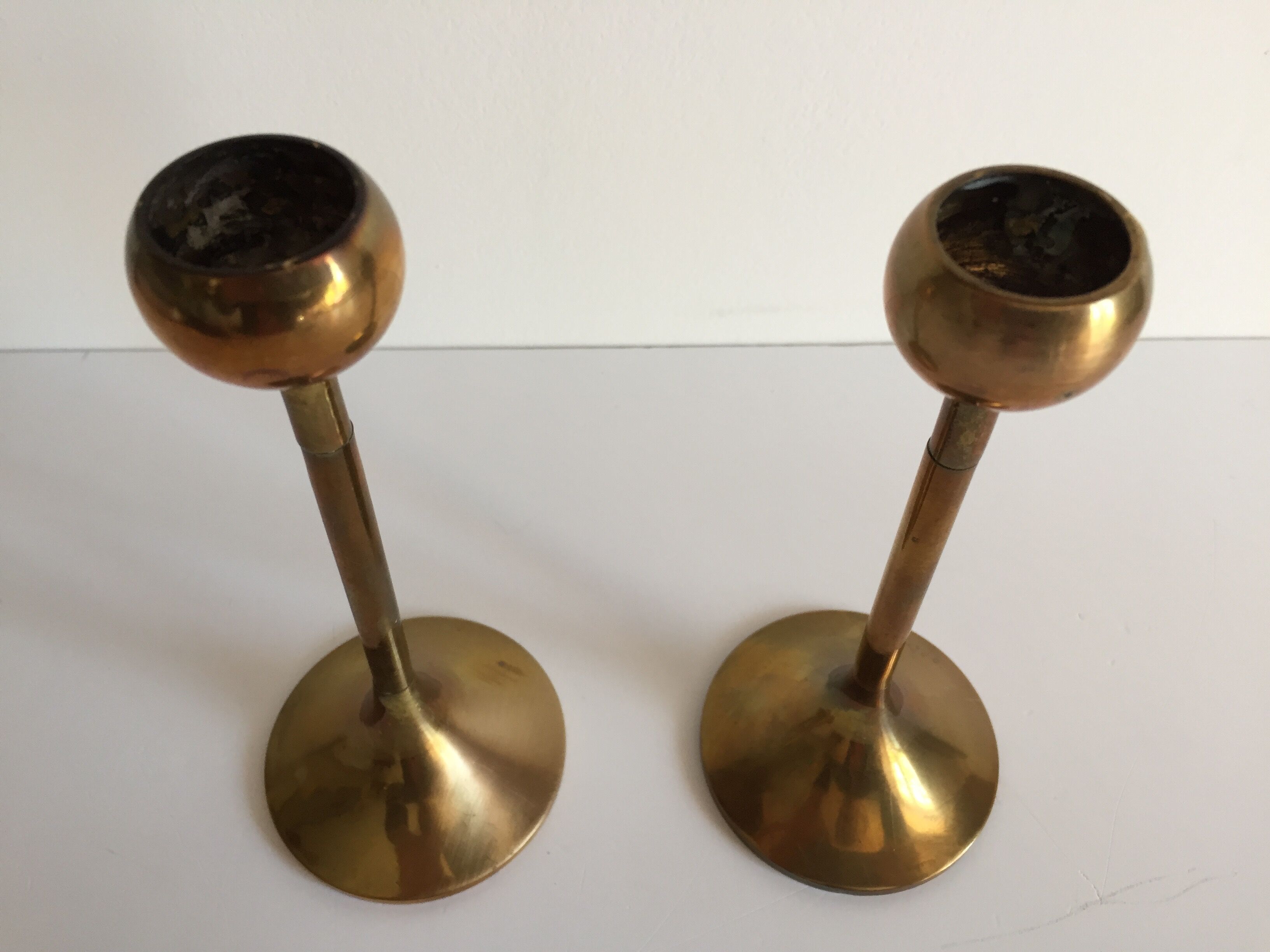 Pair of Scandinavian candlesticks in solid brass