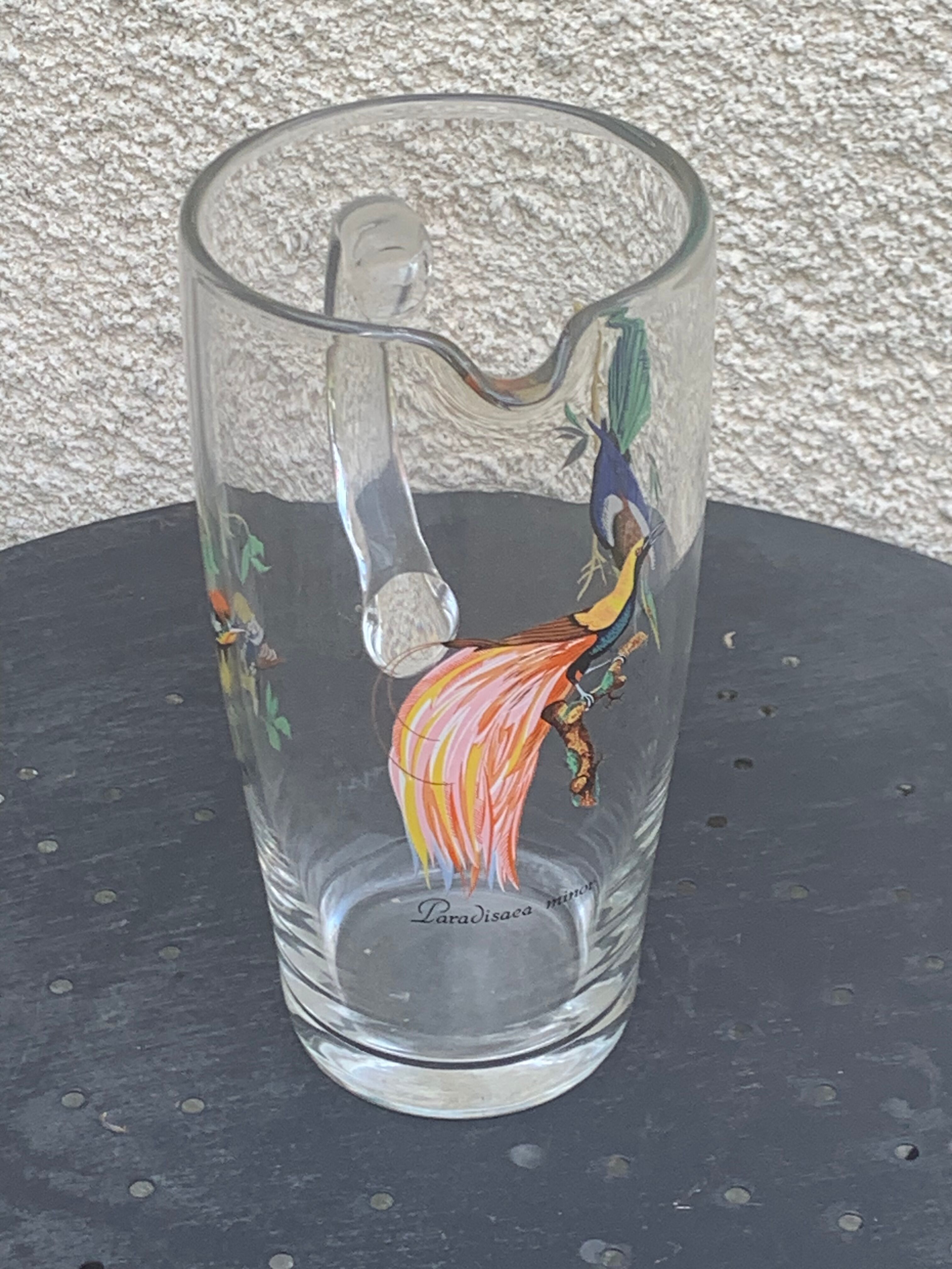 Carafe En Verre à Décor D'oiseaux - Vintage - Traces De Calcaire