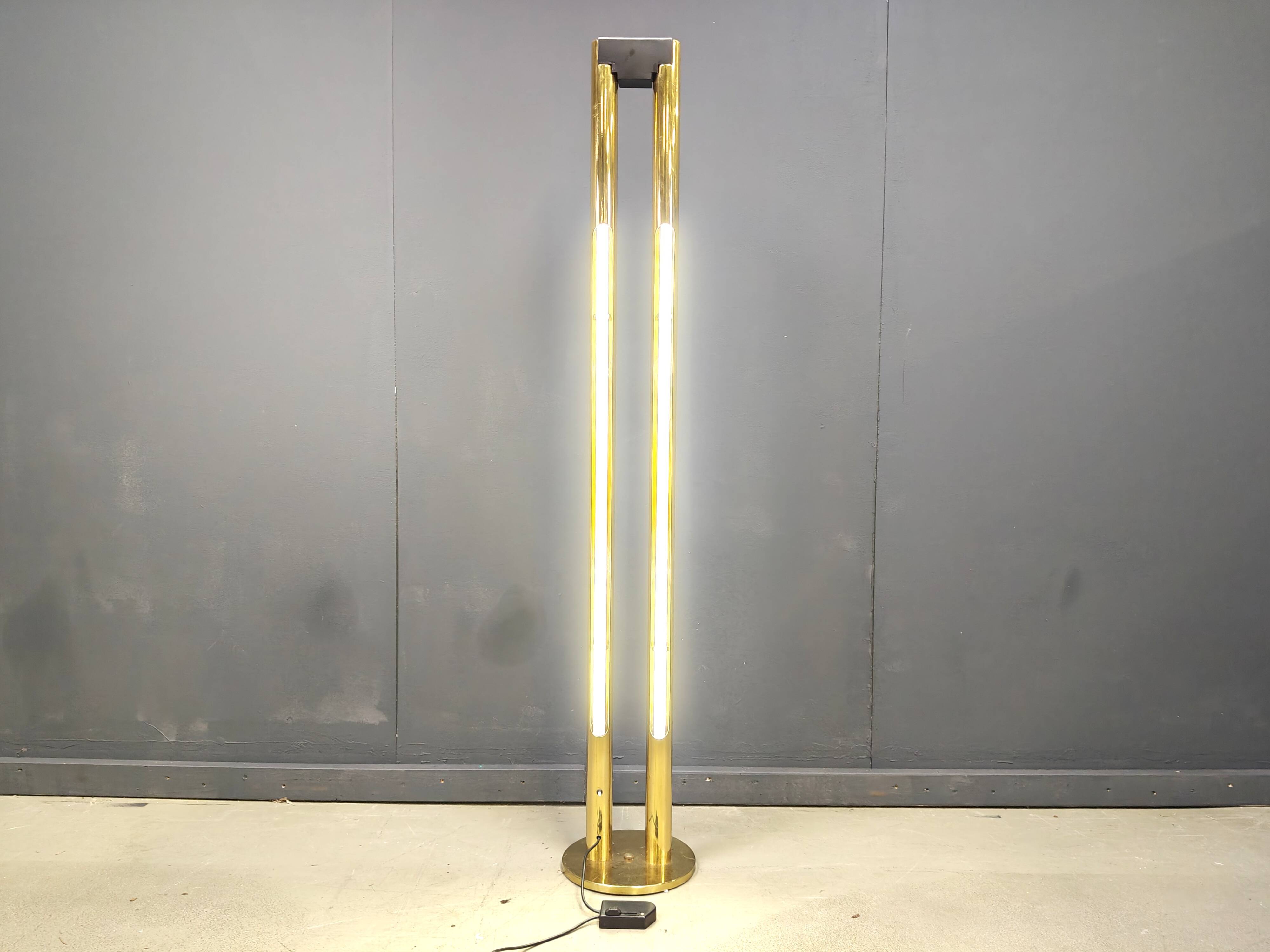 Vintage brass tube light floor lamp, 1980s