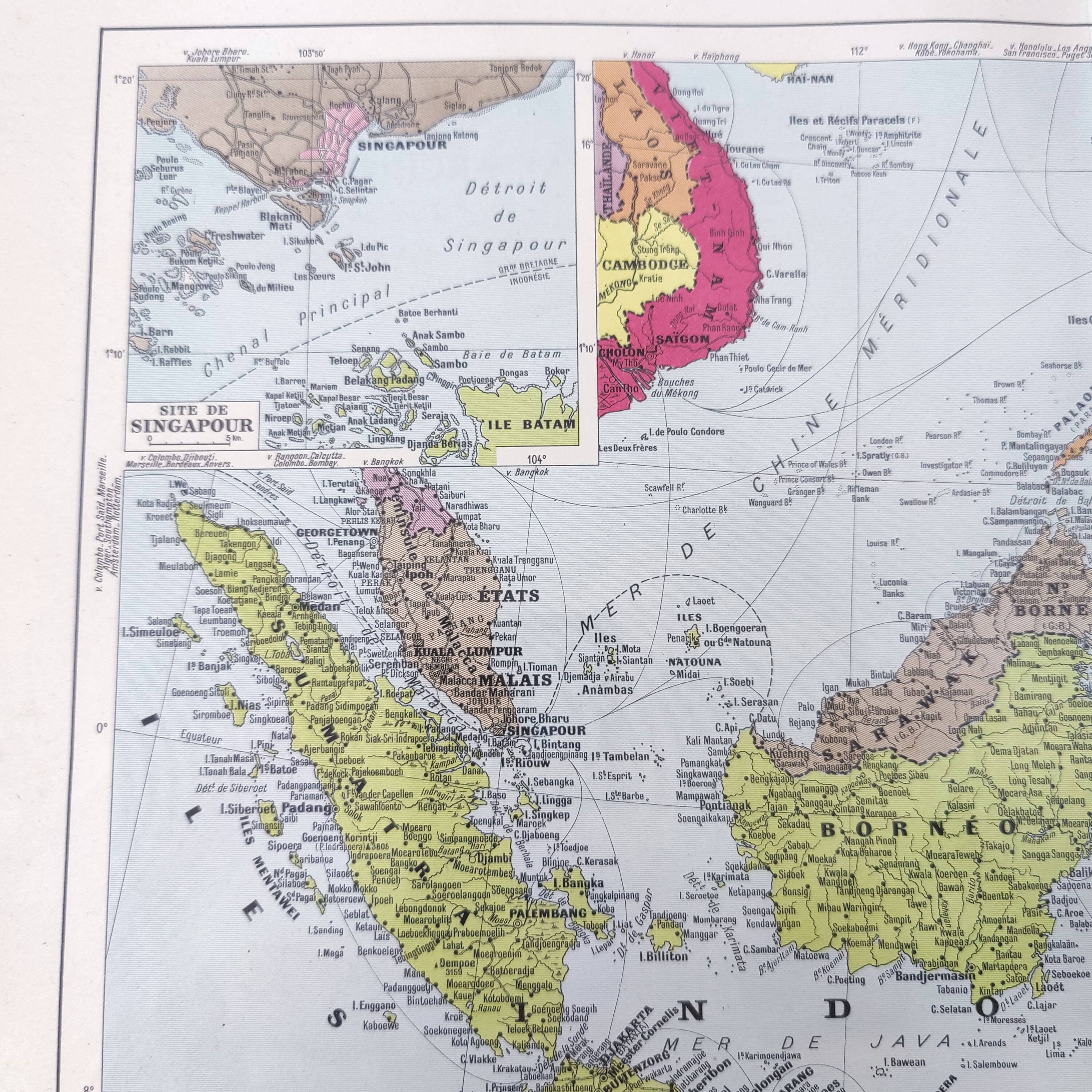 Vintage Map Indonesia Asia Archipelago 38x43cm from 1950