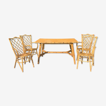 Dining table and 4 wicker chairs set