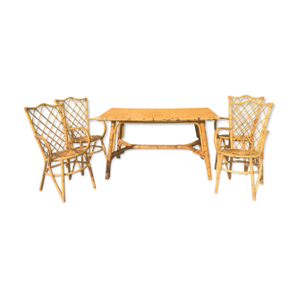 Table et 4 fauteuils rotin osier