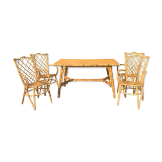 Dining table and 4 wicker chairs set