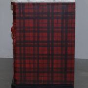 Commode Victorienne avec Revêtement Tartan et Plateau en Marbre