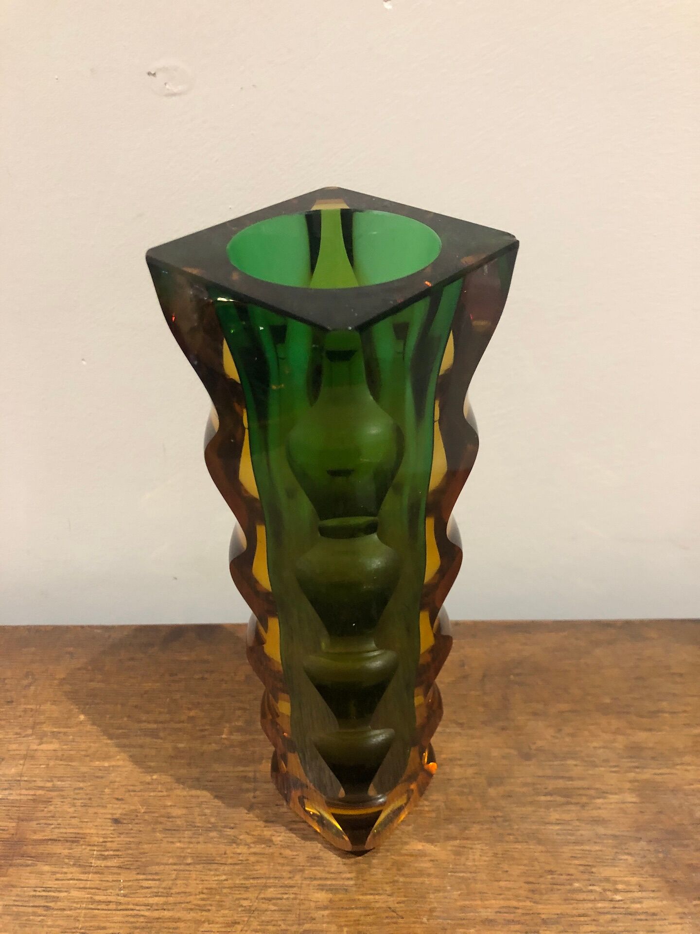 green and orange Murano vase