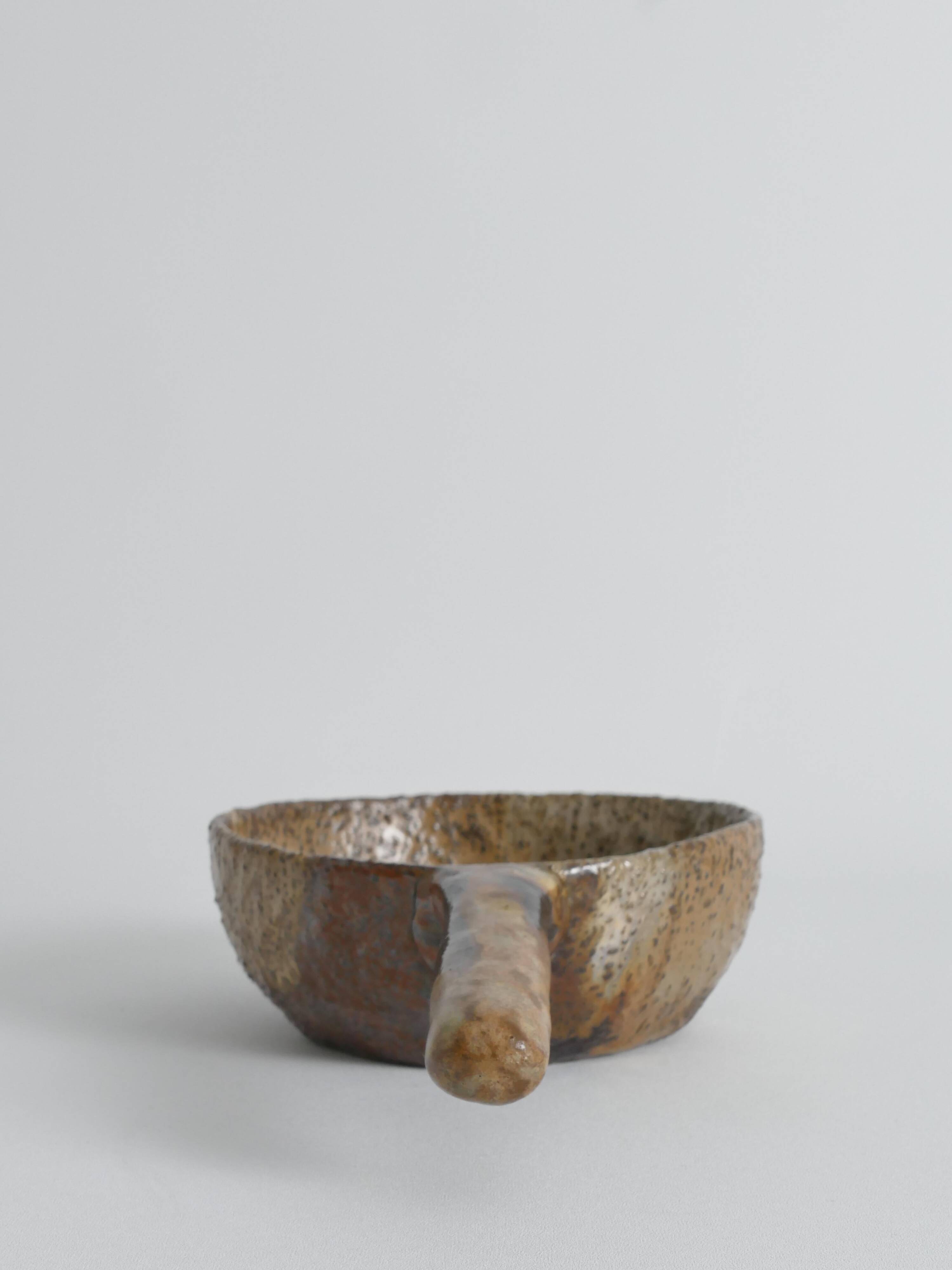 Textured Stoneware Bowl with Sculptural Handle, Handmade Studio Ceramic