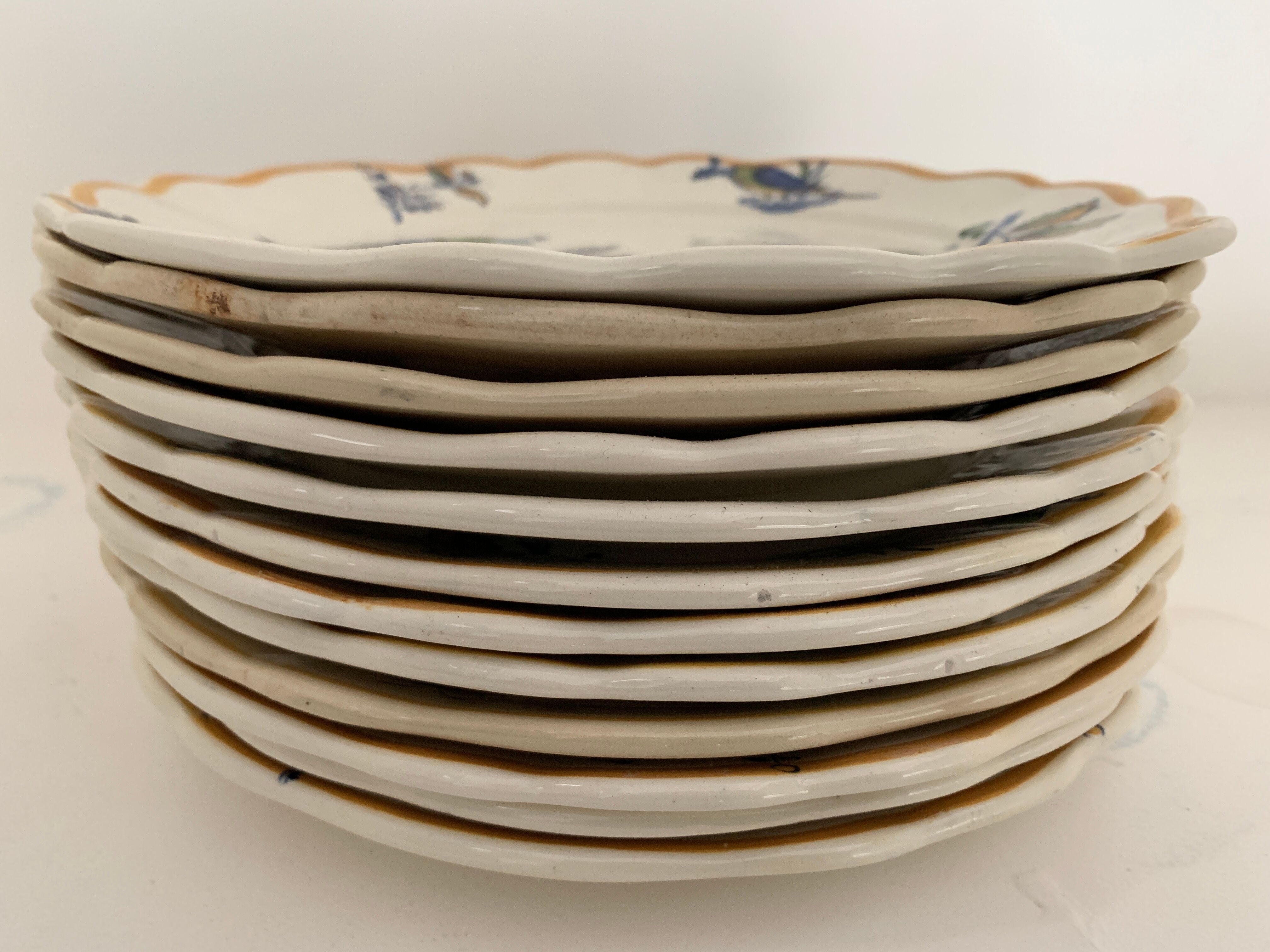 12 art nouveau flat plates from Boch La Louvière, peacock model