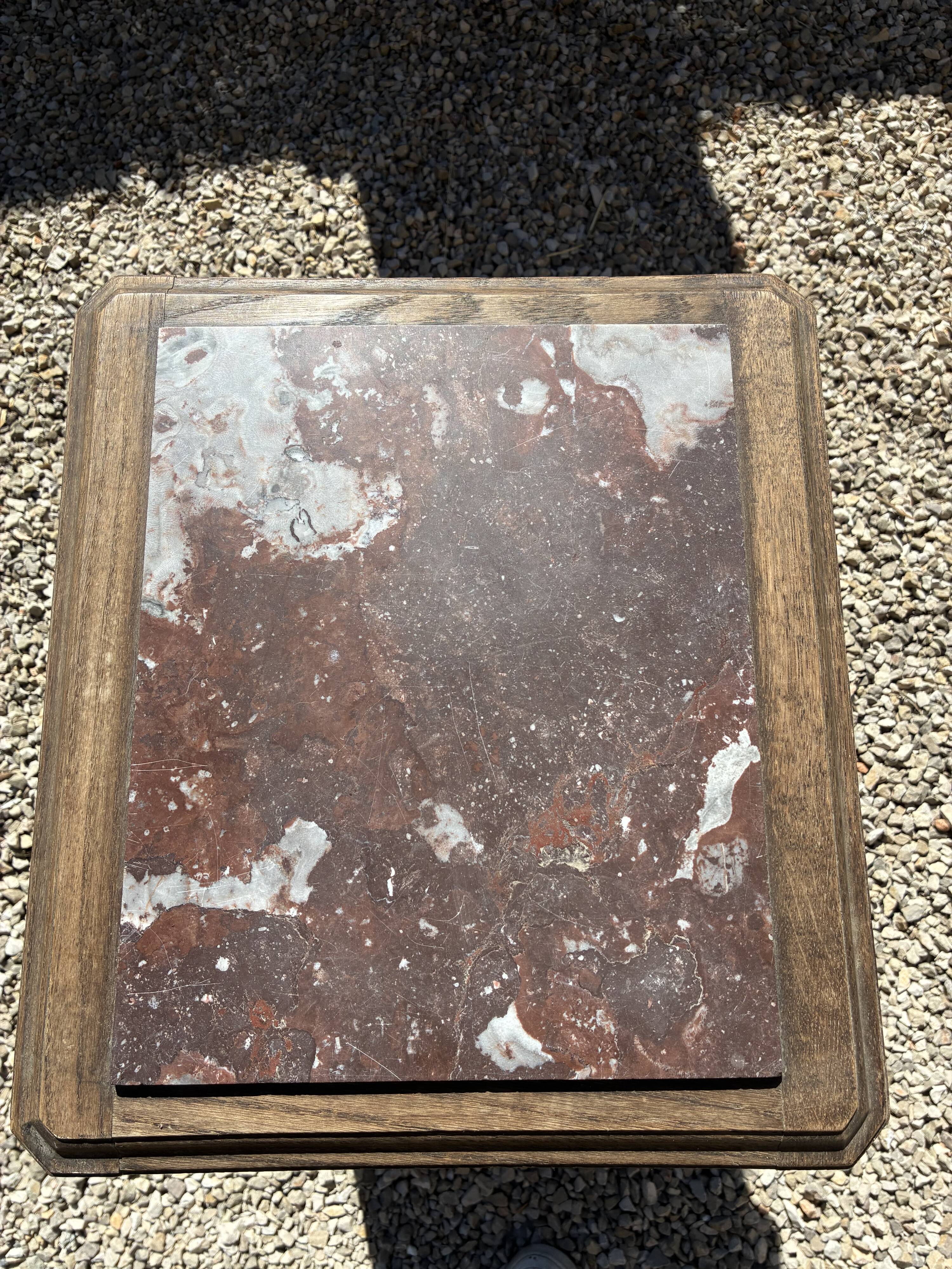 Antique bedside table in wood and marble