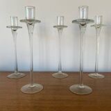 Set of 5 tulip candle holders in clear molded glass vintage decoration